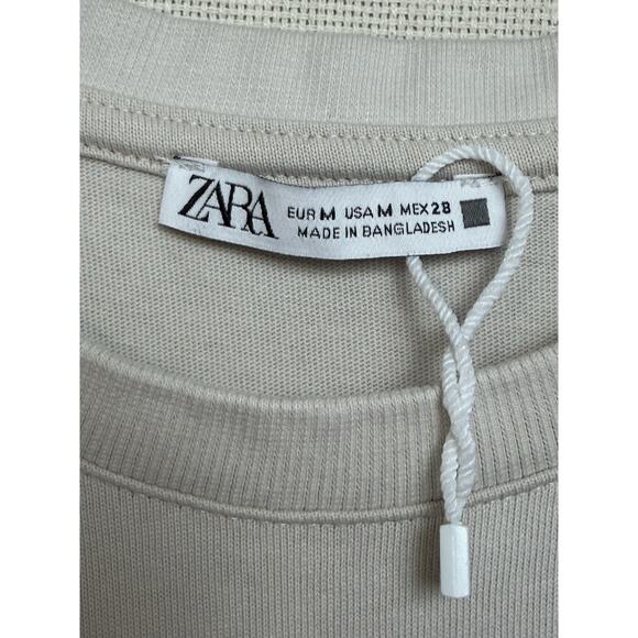 Zara Midi Cotton Bone Ivory Color Tie Waist Dress Sz M Short Sleeve Classic - Picture 11 of 13